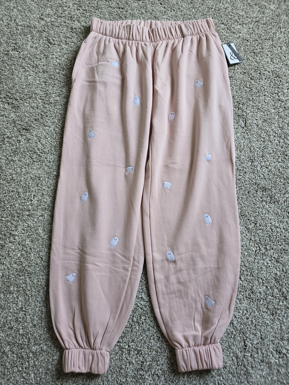 AMPERSAND AVE Blush Pink Ghost Embroidered Joggers NWT
